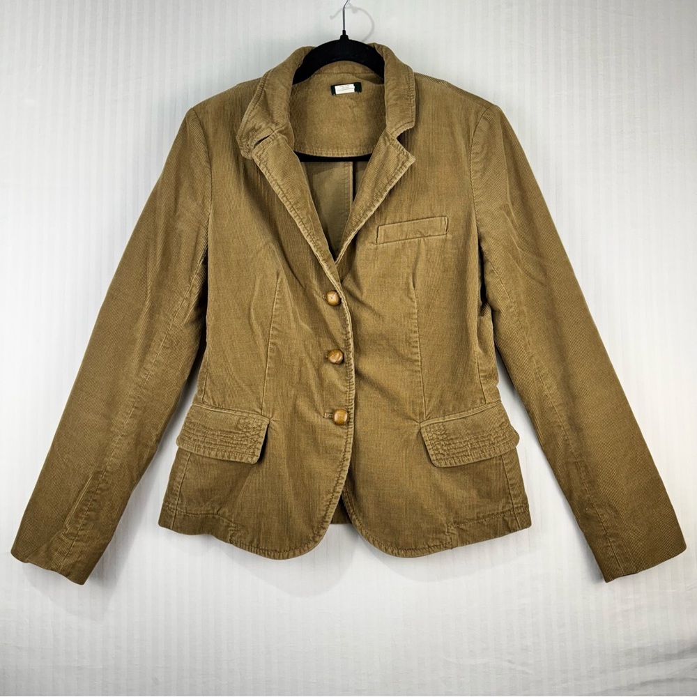 J. Crew Tan Corduroy 3 Button Blazer Wool Collar Notched Lapels Women’s Medium